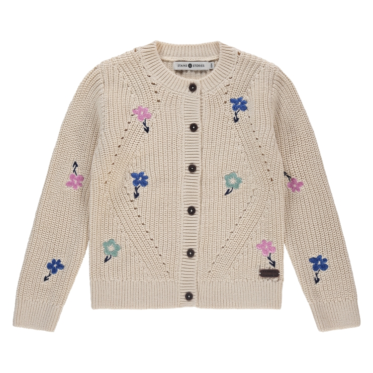 STAINS & STORIES - Gilet en tricot beige avec fleurs - Fille