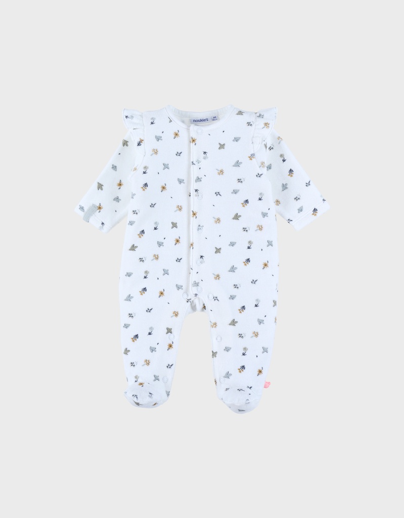 Noukie's - Pyjama bébé en velours blanc imprimé oiseau
