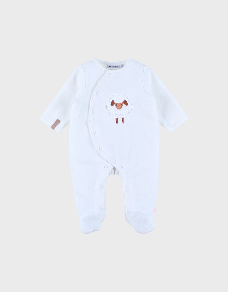 Noukie's - Pyjama bébé en velours blanc avec broderie mouton