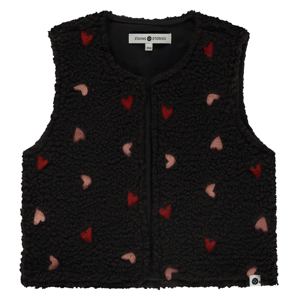 STAINS & STORIES - Gilet en mouton noir avec coeurs - Fille