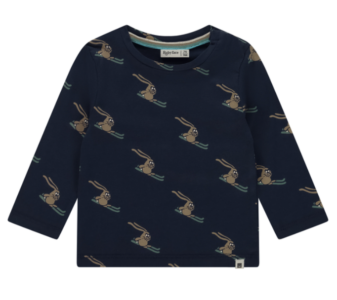 BABYFACE - T-shirt bleu marine à manches longues à imprimés lapins - Garçon