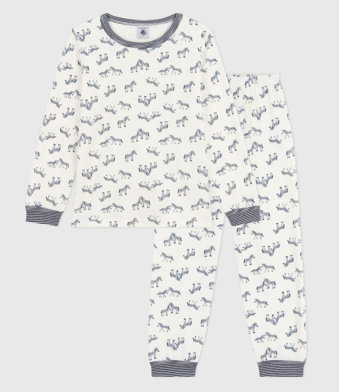 Petit Bateau - Pyjama 2 pièces enfant en velours imprimé zèbres