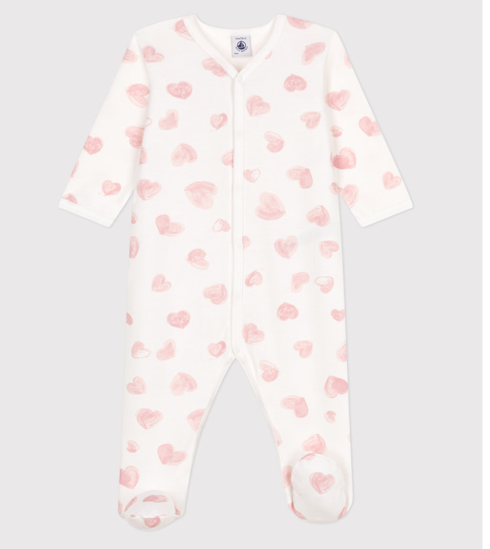 Petit Bateau - Pyjama fourré avec pieds - Imprimés coeurs