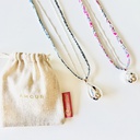 Babyshell - Bola argent goutte et chaîne fine assortie avec un cordon liberty