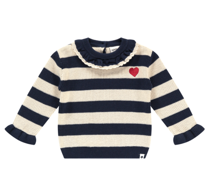 BABYFACE - Pull en laine ligné bleu marine et blanc - Fille