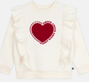 Petit bateau - Pull col rond en coton coeur rouge à volants - Beige