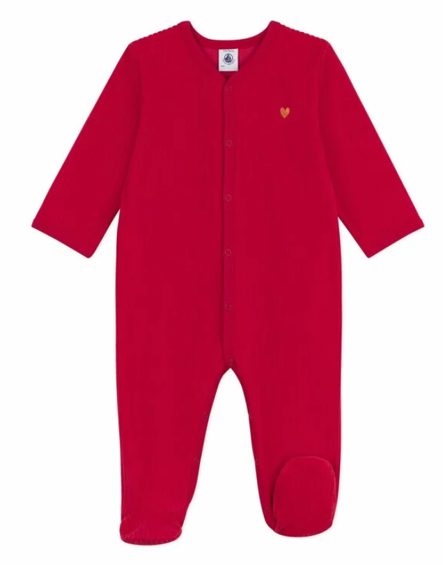 Petit bateau - Pyjama en velours rouge avec pieds