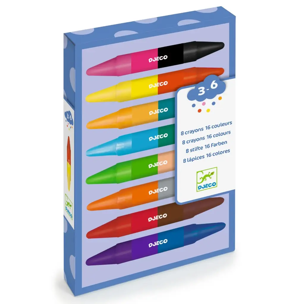 DJECO - 8 crayons de cire doubles côtés - 3-6 ans