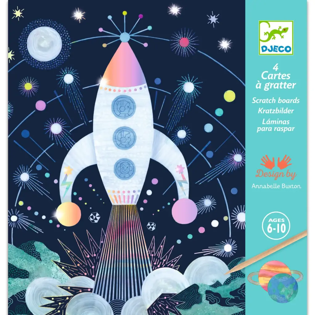 DJECO - 4 cartes à gratter - Mission cosmique - 6 à 10 ans