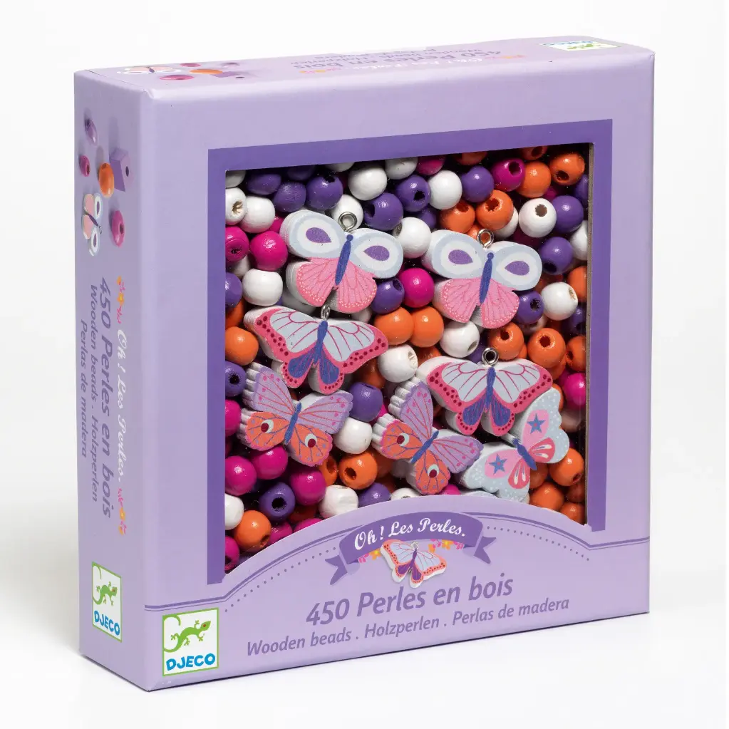 DJECO - 450 Perles bois Papillons - 4 à 8 ans