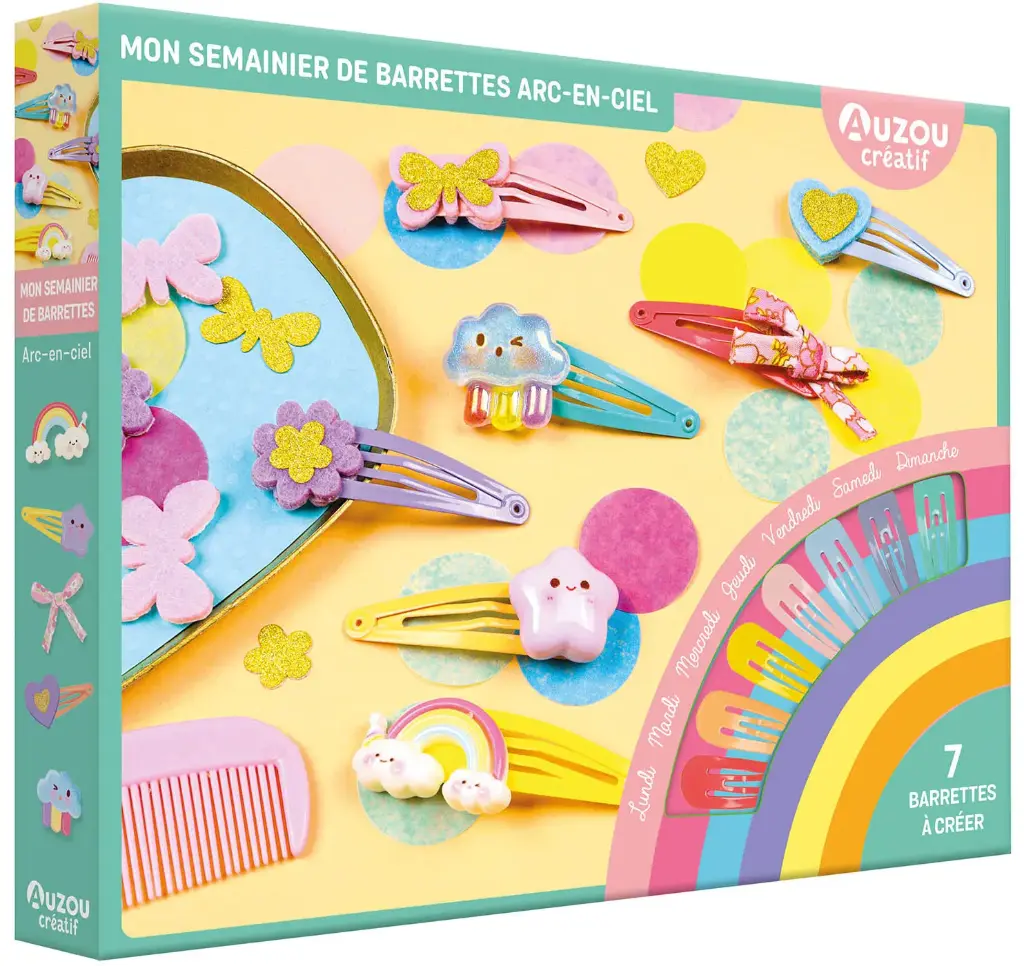 Auzou - Mon coffret d'artiste - Mon semainier de barrettes arc-en-ciel - 6 ans +