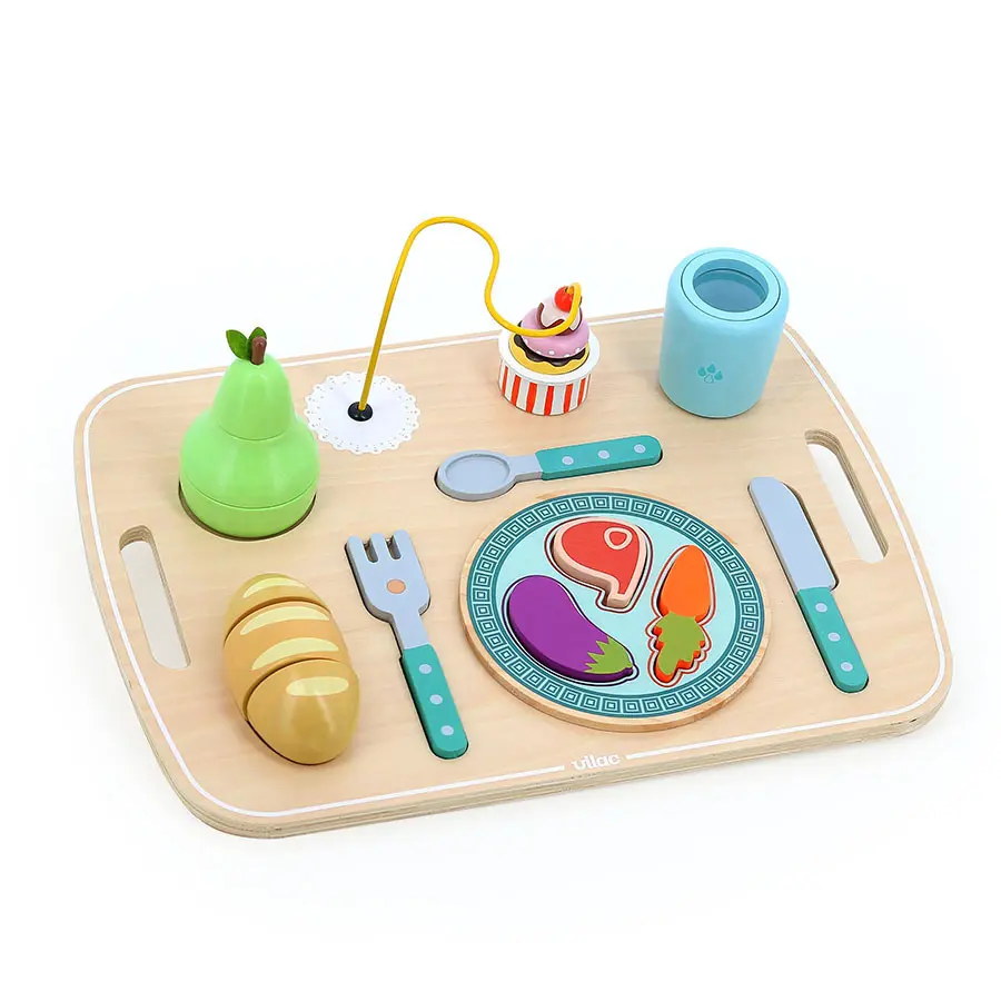 Vilac - Jeu d’éveil en bois - Plateau repas multi-activités
