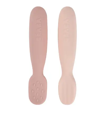 Béaba - Lot 2 pré-cuillères d'apprentissage silicone - Barbe à papa/Guimauve