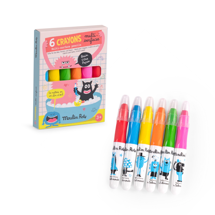 Moulin Roty - 6 crayons multi-surfaces 