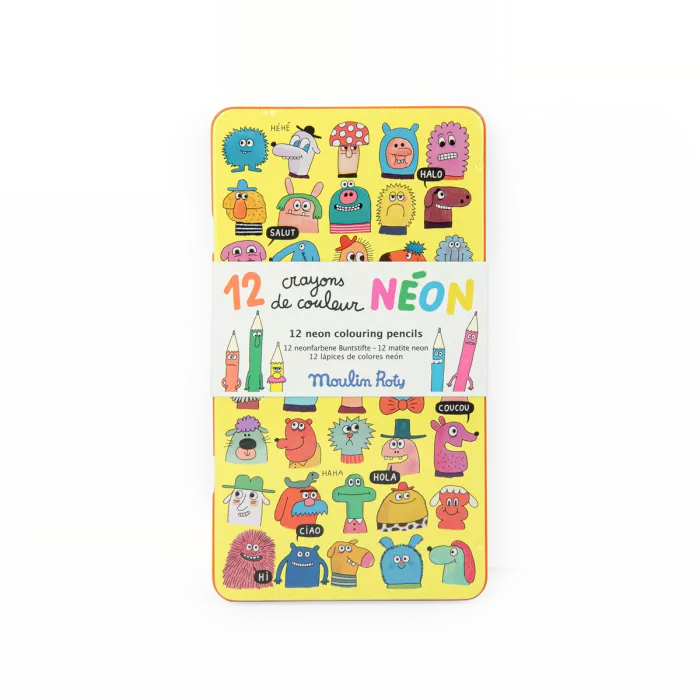 Moulin Roty - 12 crayons de couleur néon 