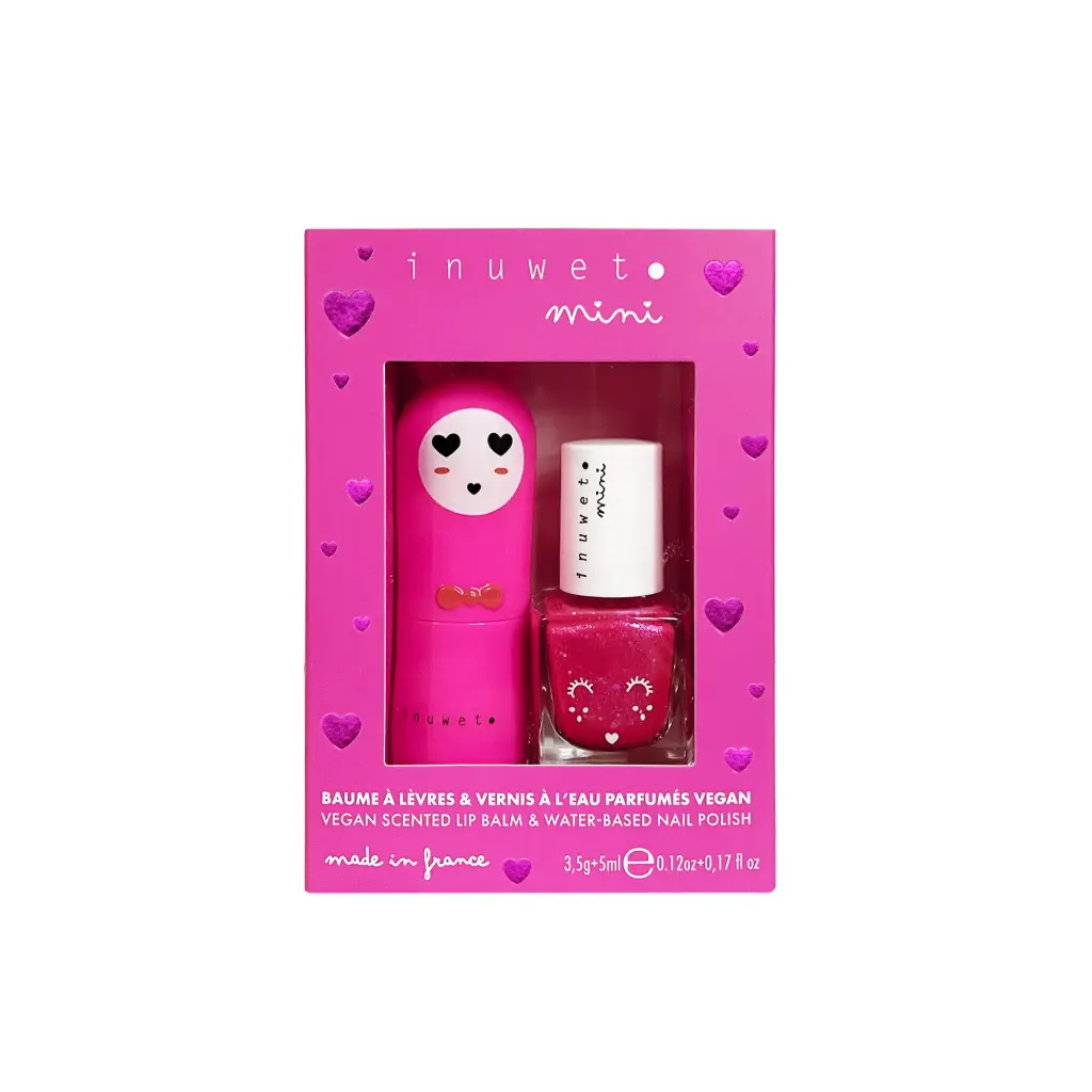 Inuwet - Coffret Fuchsia duo baume à lèvres et vernis à l'eau - Cerise et Fraise