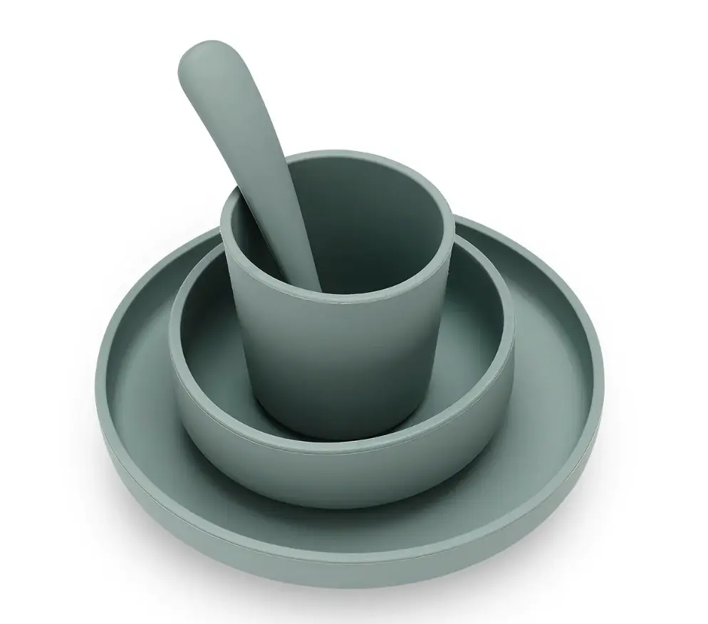 Jollein - Set de repas Bébé Silicone (4 pièces) - Ash Green