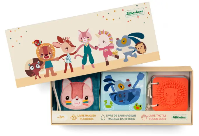 Lilliputiens - Set de naissance - 3 livres sensoriels - Jardin