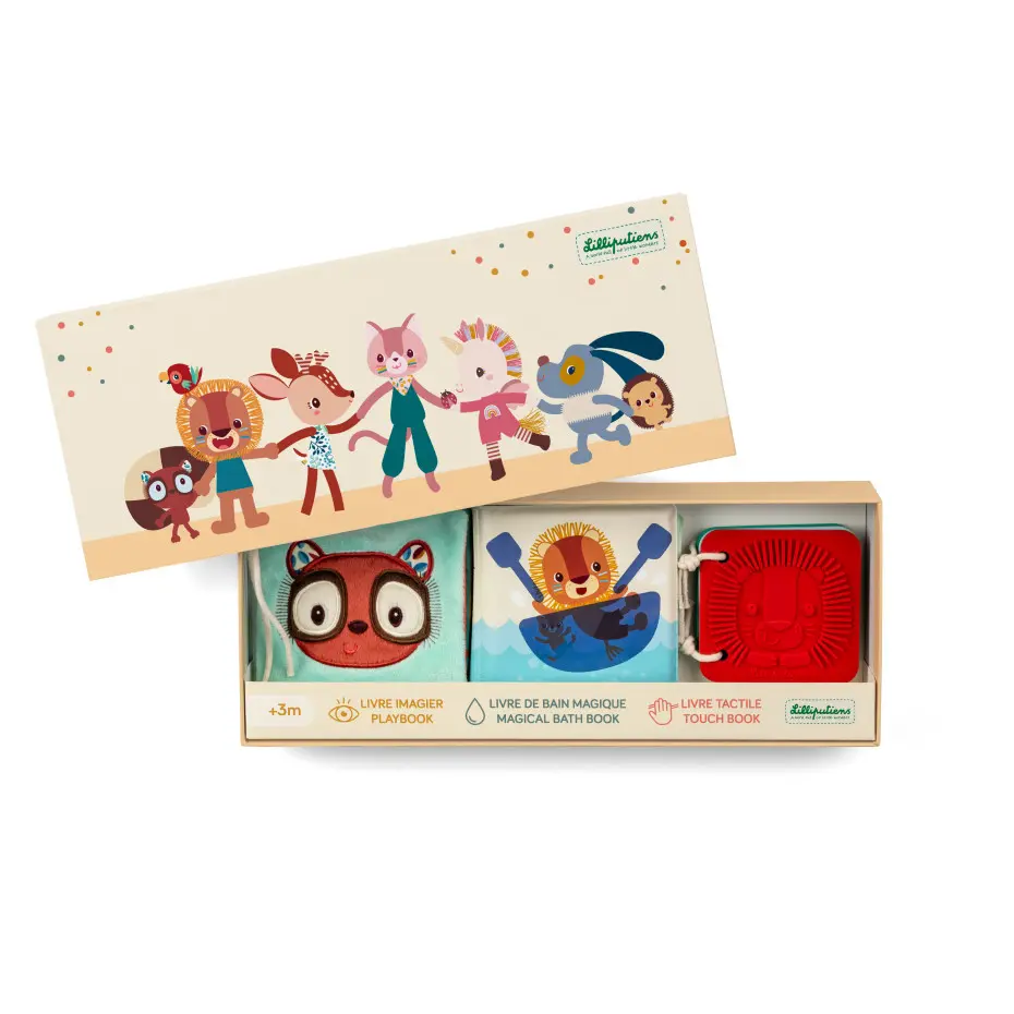 Lilliputiens - Set de naissance - 3 livres sensoriels - Jungle