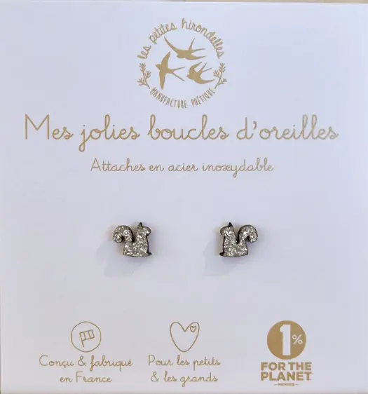 Les petites hirondelles - Boucles d'oreilles paillettées - Ecureuils - Argenté