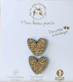 Les petites hirondelles - Pin's feutrine pailletée - Coeurs à partager - Doré