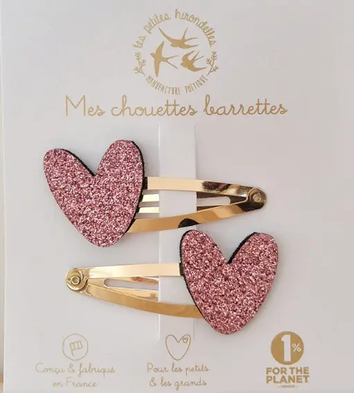Les petites hirondelles - Barettes Doubles - Coeurs - Rose