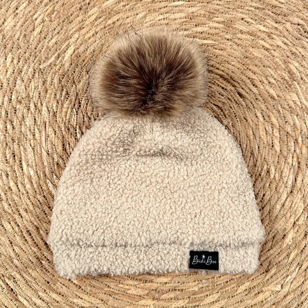 BidiBoo - Bonnet Pompon - Bouclette Beige