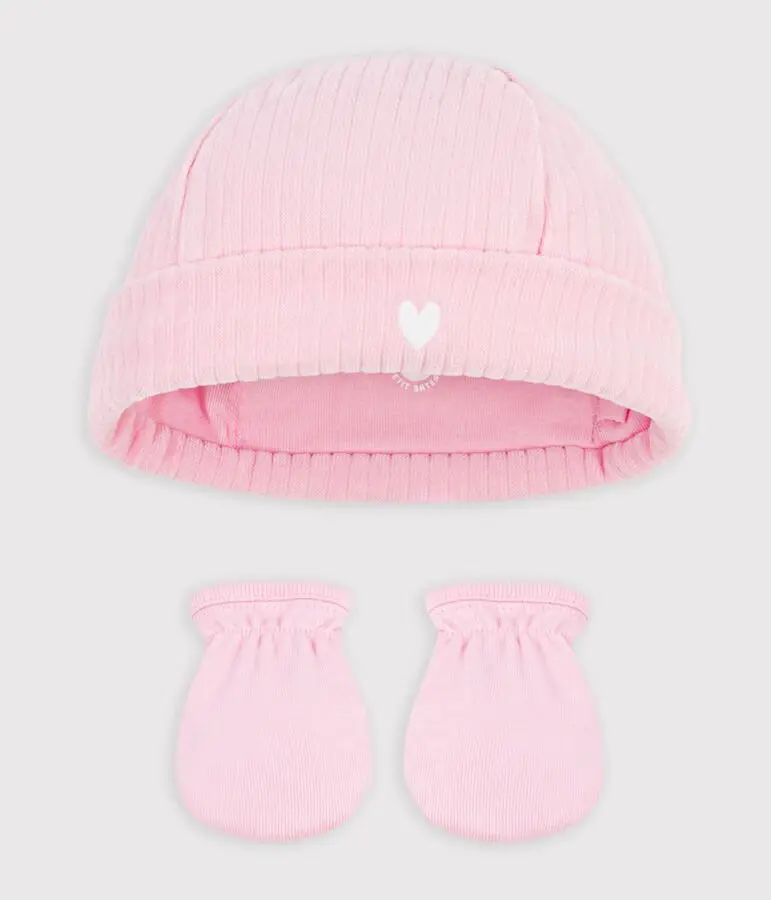 Petit bateau - Lot de 2 pièces - Bonnet et moufles - Rose