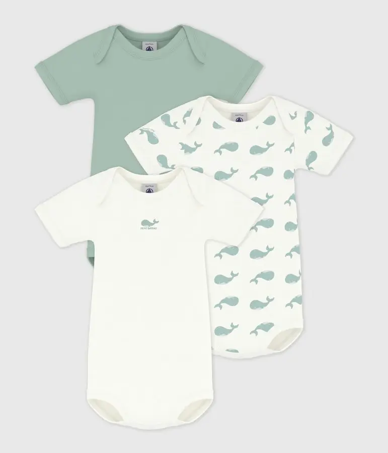 Petit Bateau - Lot de 3 bodies manches courtes - Baleine