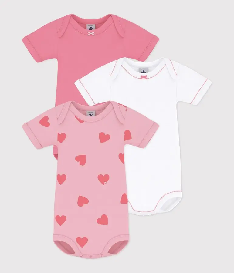 Petit Bateau - Lot de 3 bodies manches courtes en coton - Coeurs 
