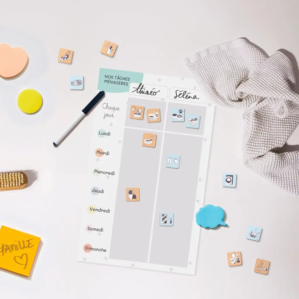 L'atelier gigogne - Coffret "Nos tâches ménagères" - Rose/jaune