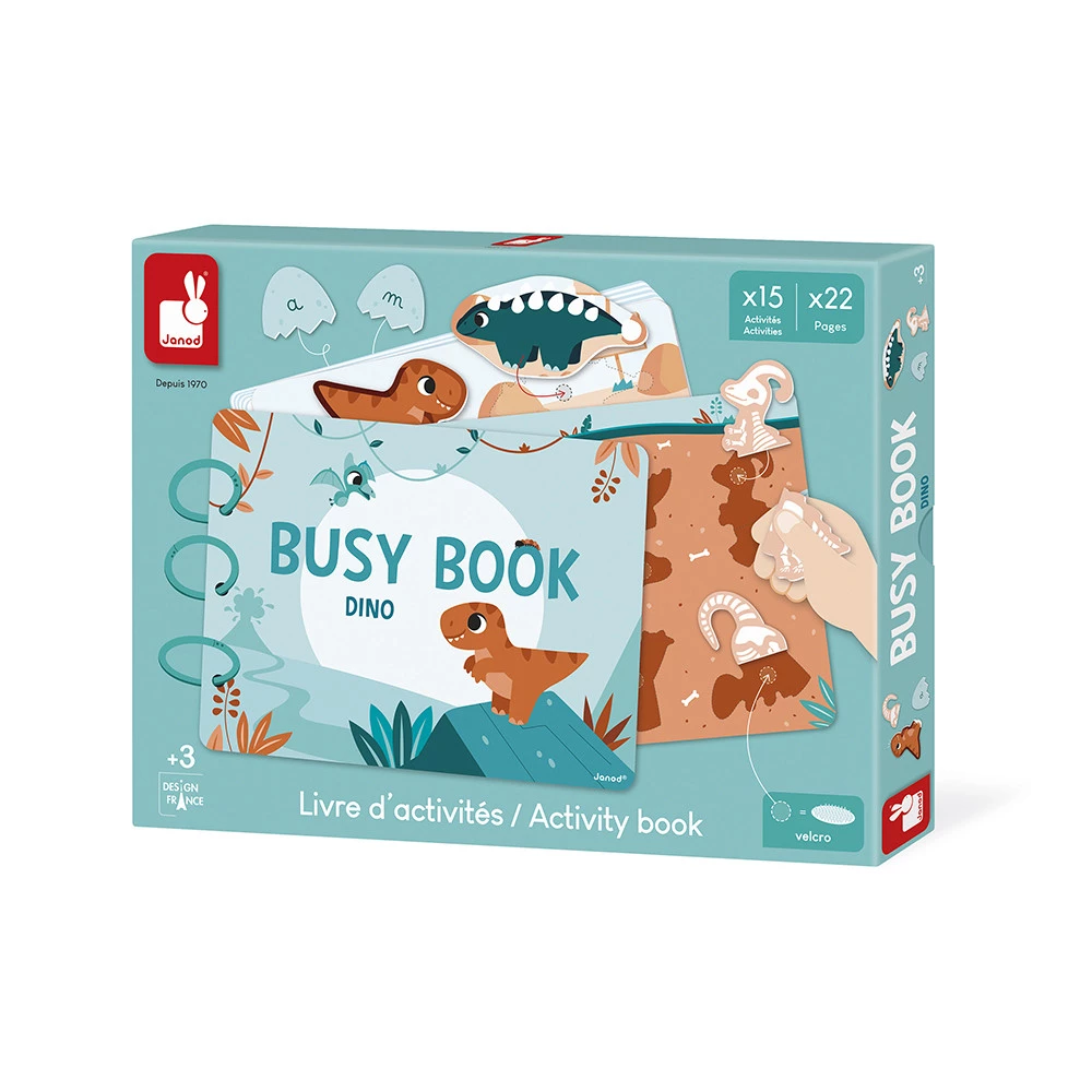 Janod - Busy book en carton - Dino (Français/Anglais) - 3 ans +