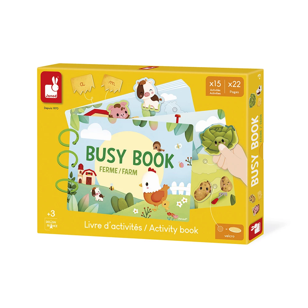 Janod - Busy book en carton - Ferme (Français/Anglais) - 3 ans + 