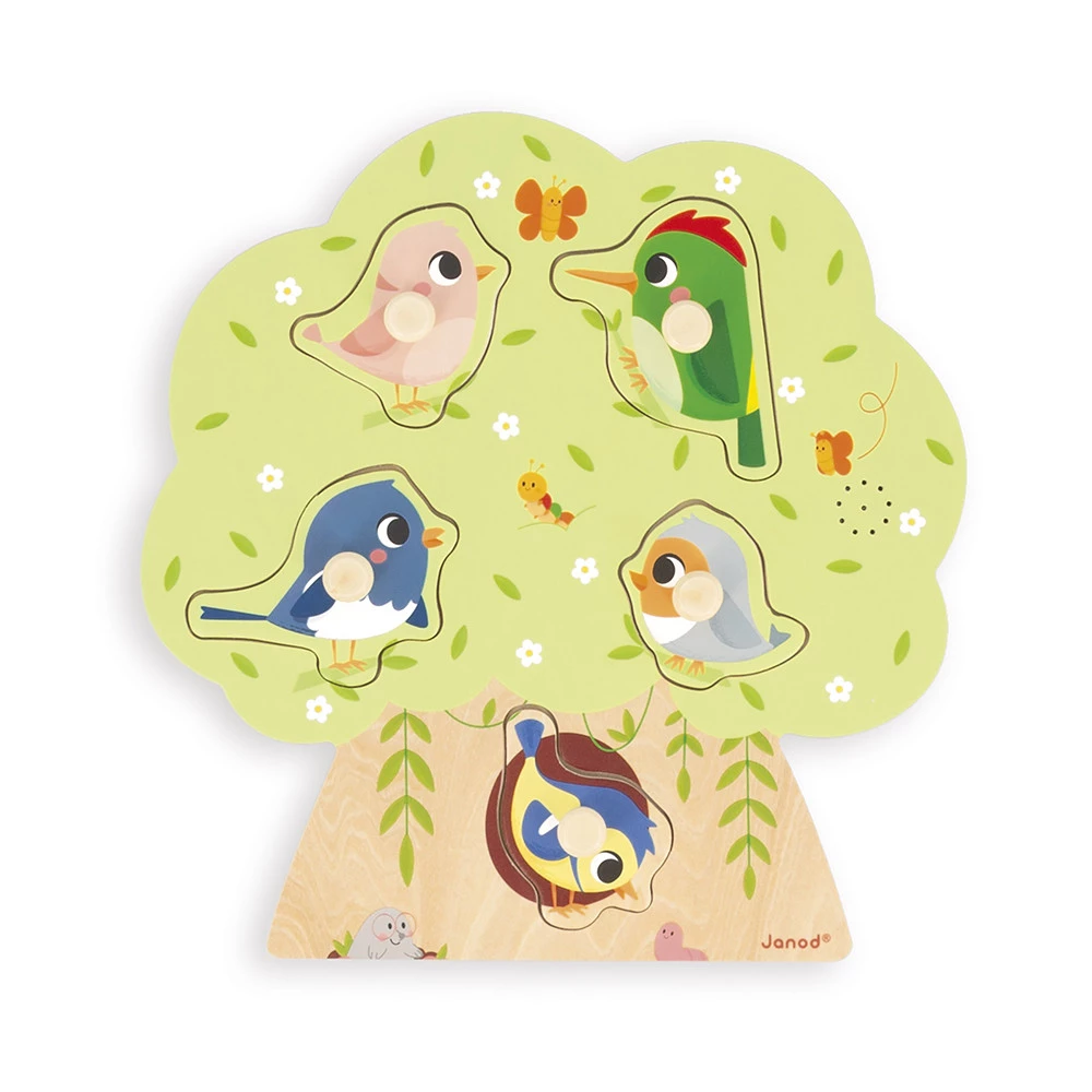 Janod - Puzzle Sonore Oiseau 5 pièces - 18 mois +
