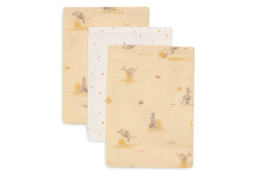 Jollein - Gant de Toilette Gaze de Coton - Kangaroots - 3 Unités