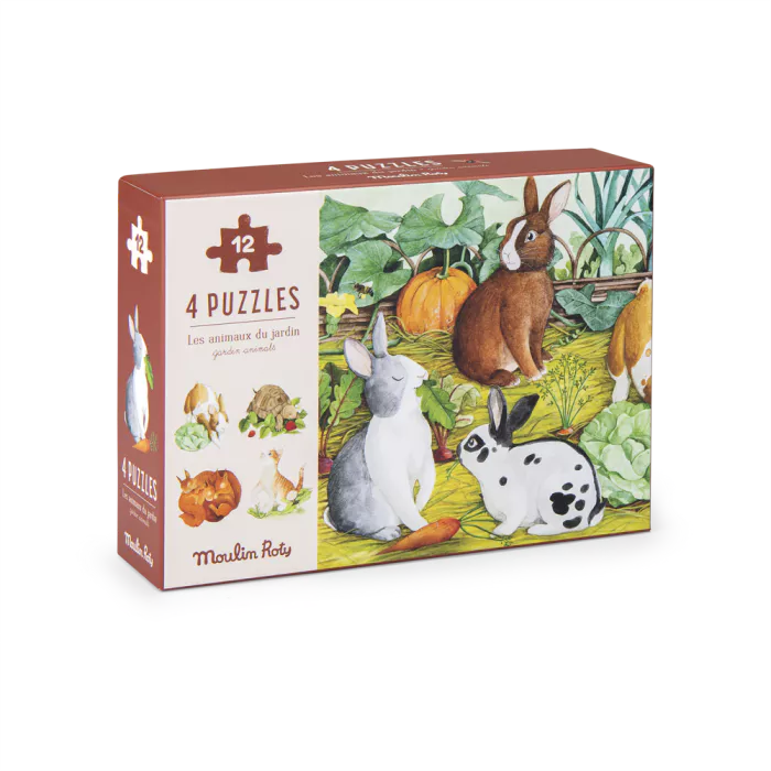 Moulin Roty - 4 mini puzzles des animaux (4x12 pièces)