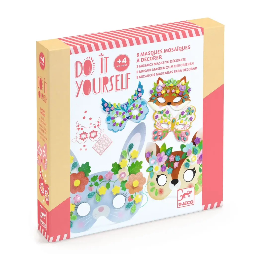 DJECO - Do It Yourself - 8 Masques mosaïques à décorer - 4 ans + 