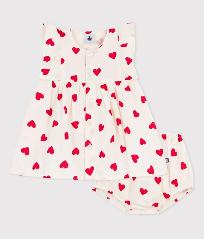 Petit Bateau - Robe bébé en coton avec bloomer - Coeurs