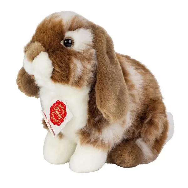 Hermann Teddy - Lapin assis brun foncé-blanc tacheté - 20cm 