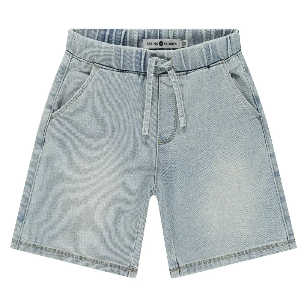 Stains & Stories - Short en denim coupe large garçon - Pale blue denim