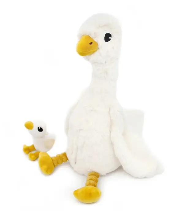 Les Déglingos - Peluche oie Jébongou maman et son bébé blanc - Les Ptipotos