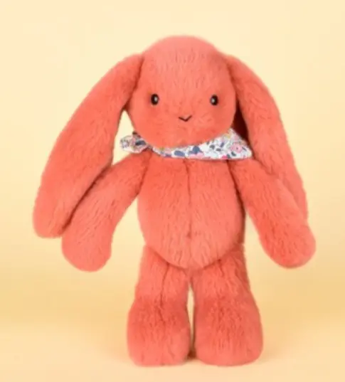 Doudou et Compagnie - Lapin doudou - Peluche lapin fleurette terracotta 