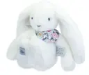 Doudou et Compagnie - Lapin doudou - Peluche lapin fleurette blanc