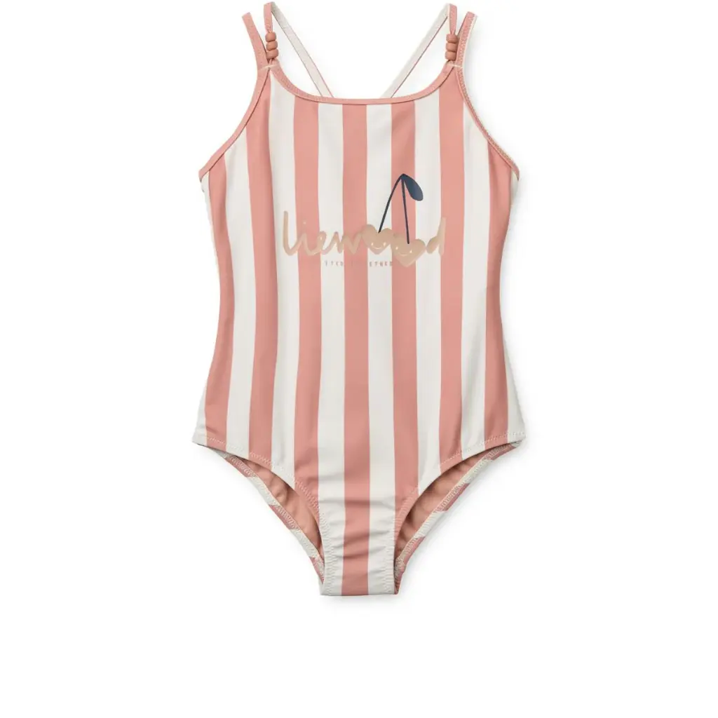 Liewood - Maillot de Bain à Rayures Suna - Coral blush / creme de la creme stripe