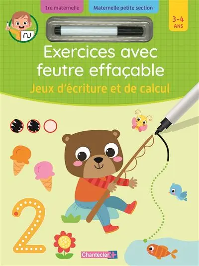 Chantecler - Exercices avec feutre effaçable - Jeux d'écriture et de calcul - 3-4 ans