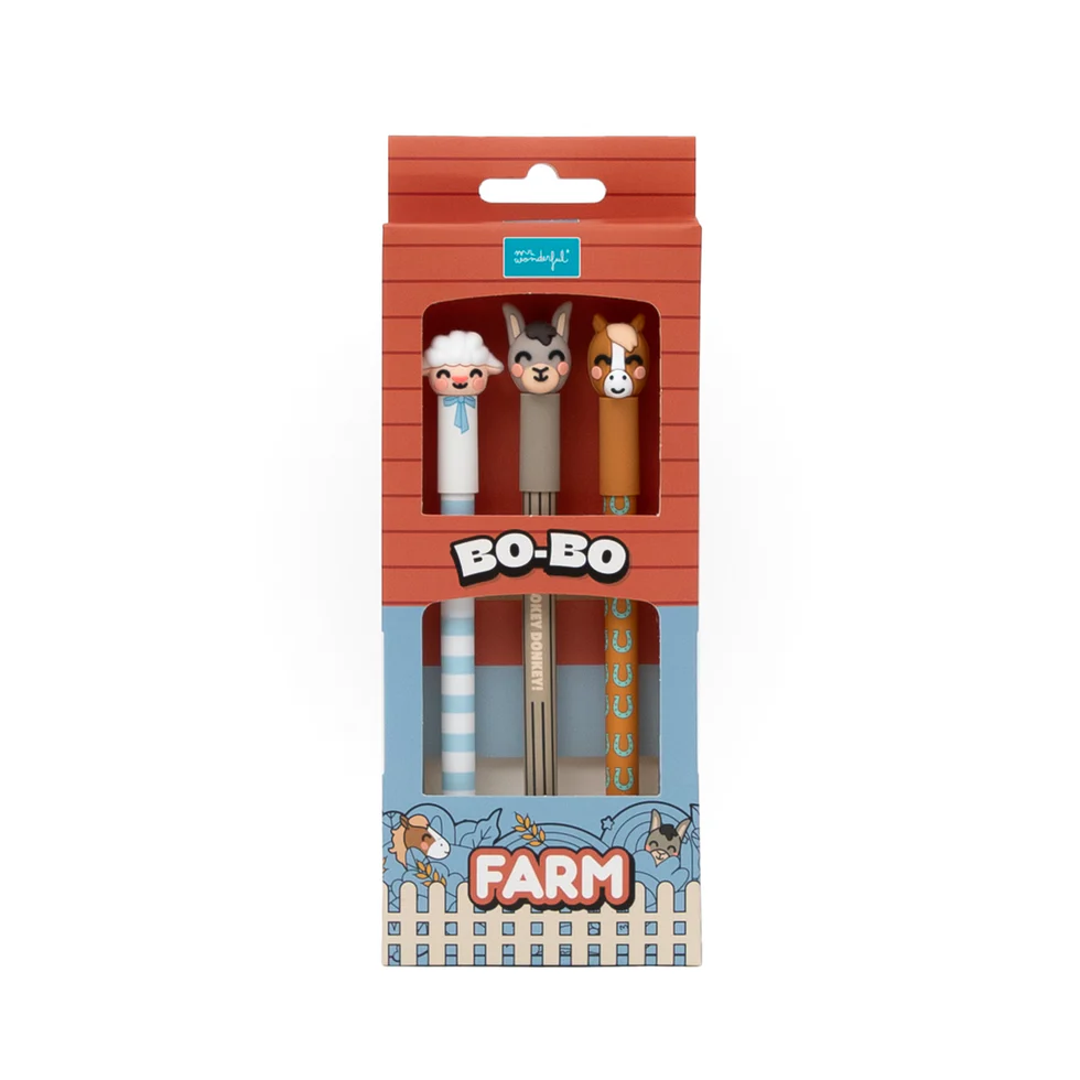 Mr. Wonderful - Stylo effaçable - Lot de 3 stylos effaçables Bo-Bo - Mouton, Ane, Cheval