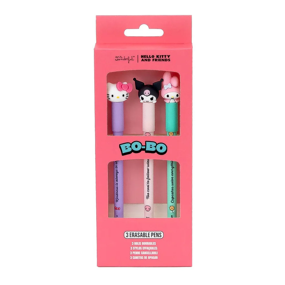 Mr. Wonderful - Stylo effaçable - Lot de 3 stylos effaçables Bo-Bo - Hello Kitty, My Melody et Kuromi