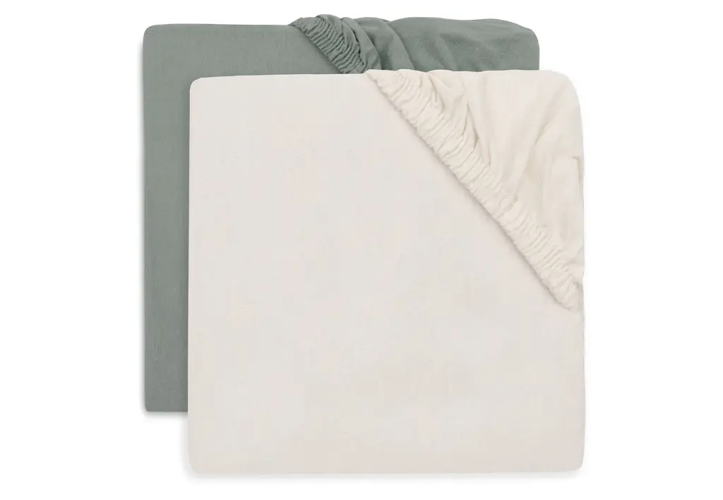 Jollein - Lot de 2 draps housse Jersey - 70x140 cm - Sea Green & Ivory