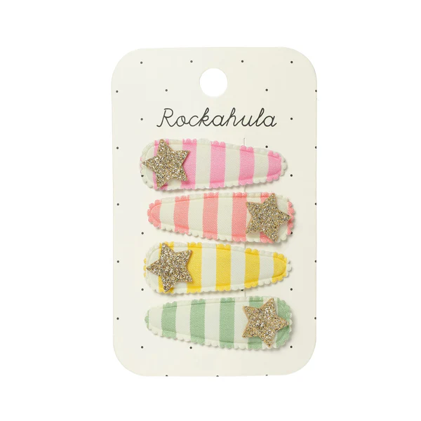 Rockahula - Lot de 4 pinces à cheveux - Tissu rayé étoilé