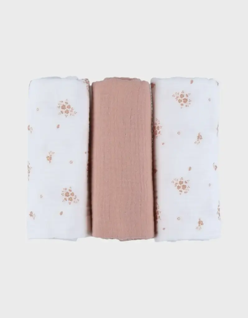 Noukie's - Lot de 3 langes en mousseline Fleurs d'Antan - 70x70 cm